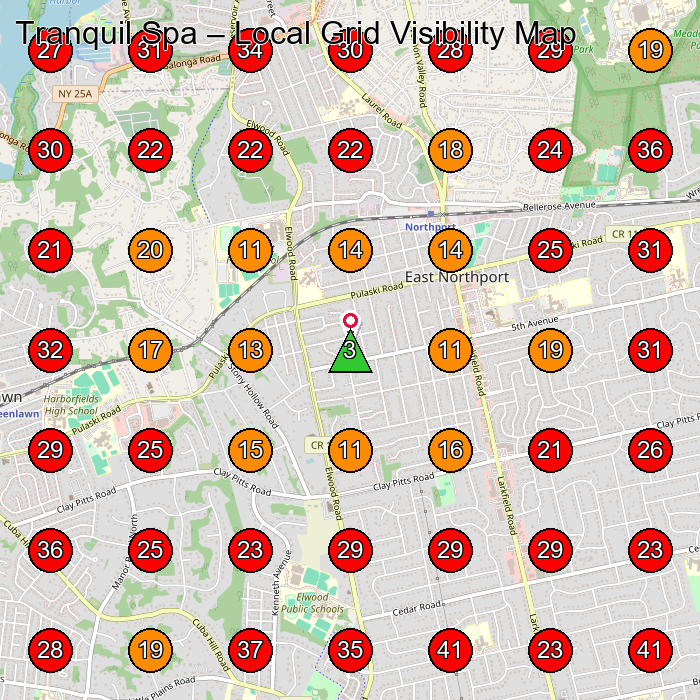 Tranquil Spa GeoGrid visibility map for Massage Spa in Huntington